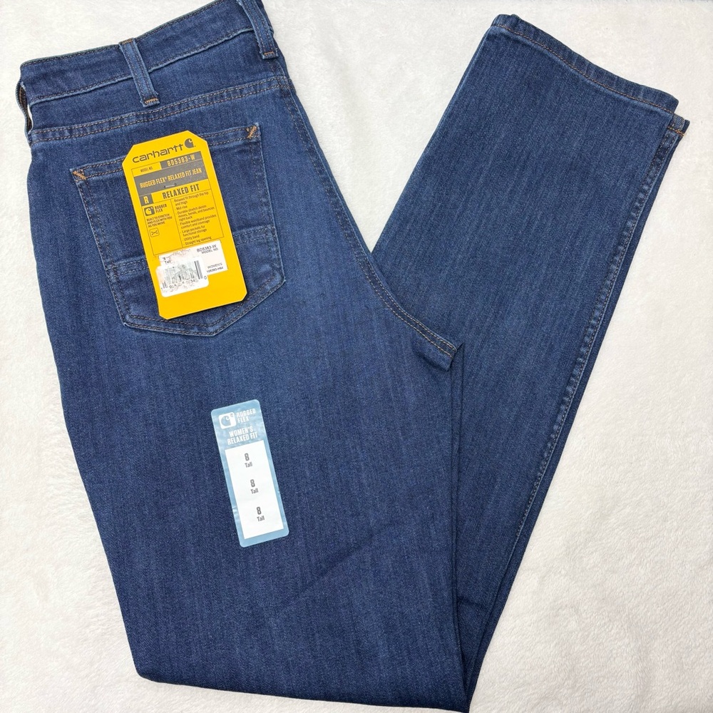 Carhartt Rugged Flex Relaxed Mid Rise Fit Dark Blue Straight Leg Jeans Size 8T